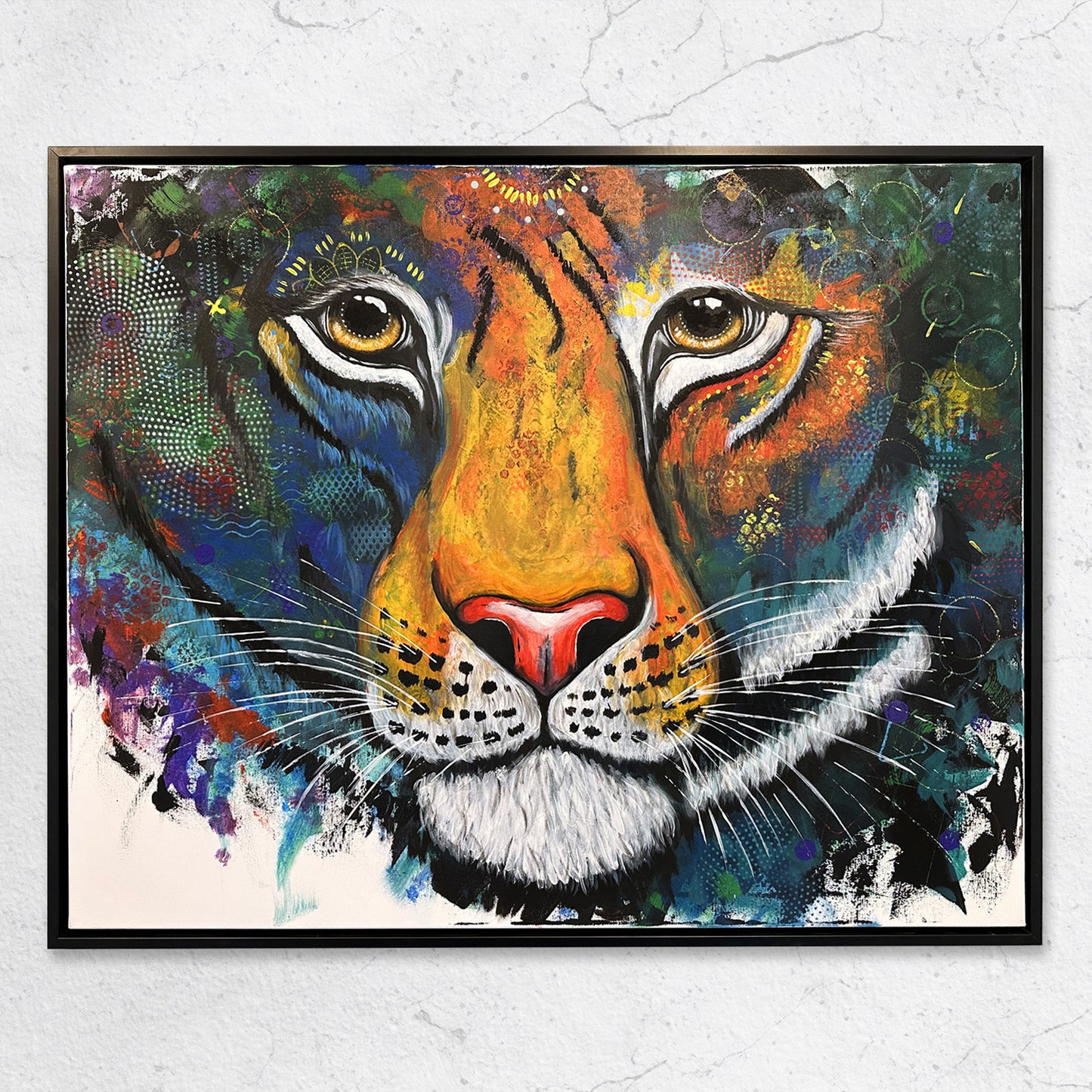 Acryl auf Leinwand, Tiger, Schattenfugenrahmen, Abstrakt