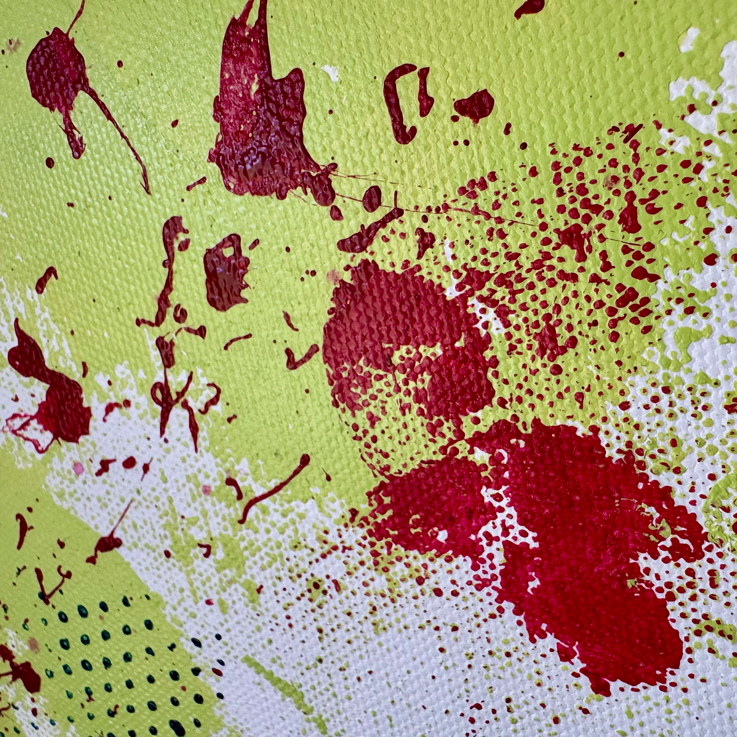 Detailaufnahme, Abstrakte Malerei, Leinwand, Grün, Rot
