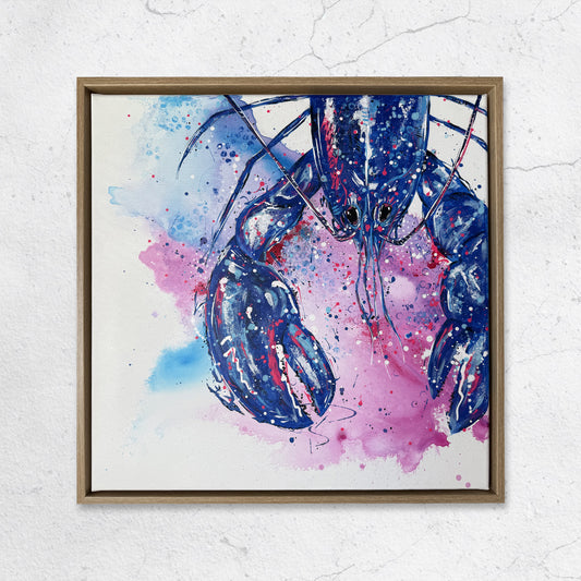 Abstrakte Malerei, Leinwand, Lobster, Pink, Blau, Schattenfugenrahmen