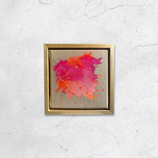 Abstrakte Malerei Neonfarben Pink, Orange, Schattenfugenrahmen
